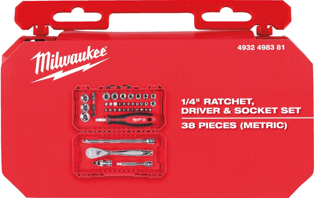 MILWAUKEE 1/4'' RATEL EN DOPPENSET 38-Delig PACK-OUT READY BOX 4932498381