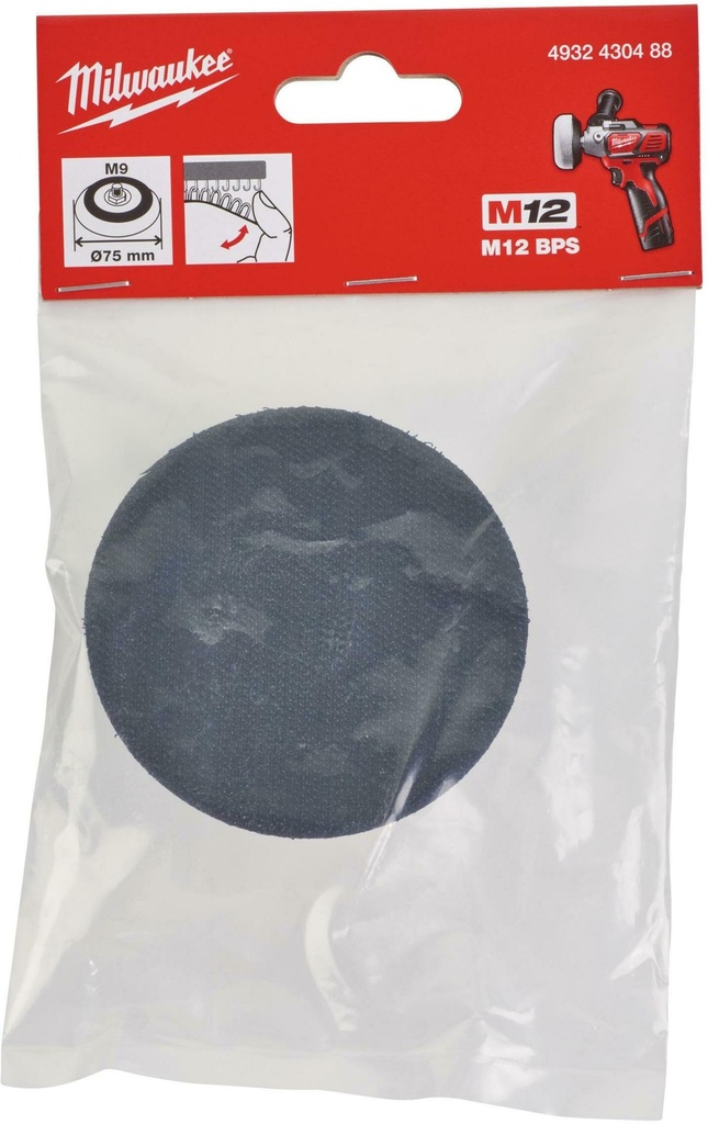 MILWAUKEE POLIJSTSTEUNSCHIJF 75mm MET M9 ASAANSLUITING & KLITHECHTING 4932430488 