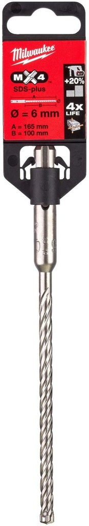 MILWAUKEE SDS-PLUS MX4 HAMERBOOR 4-SNIJKANTEN 6,0x100x165mm 4932352012