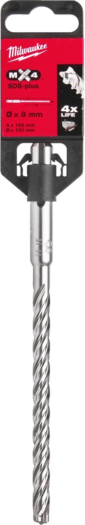 MILWAUKEE SDS-PLUS MX4 HAMERBOOR 4-SNIJKANTEN 8,0x100x165mm 4932352022