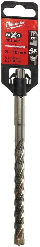 MILWAUKEE SDS-PLUS MX4 HAMERBOOR 4-SNIJKANTEN 10,0x100x165mm 4932352026