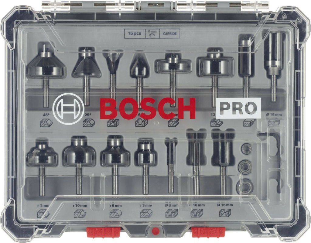 BOSCH PRO GEMENGDE FREZENSET SCHACHT 6mm, 15-Delig 