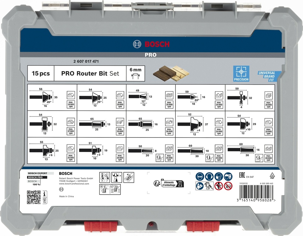 BOSCH PRO GEMENGDE FREZENSET SCHACHT 6mm, 15-Delig 