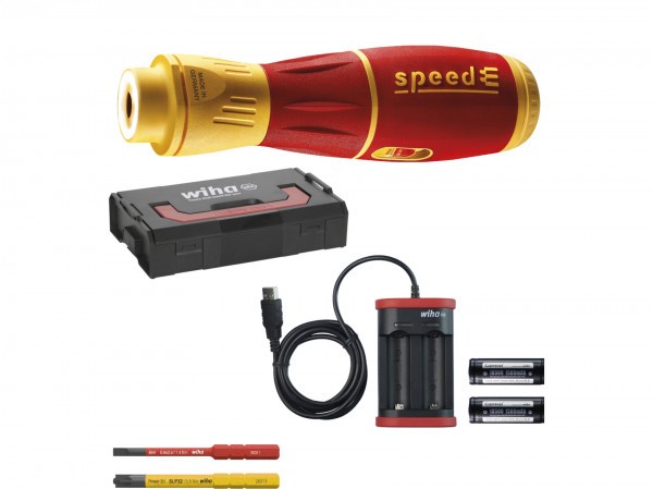 WIHA RACUSCHR.DR. SPEED-E II SET 7-PIECE USB CHARGER, 2x BATTERY AND 2 SLIMBITS