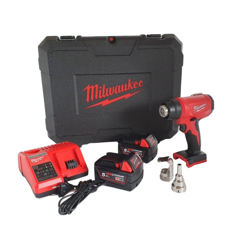 MILWAUKEE 18V HEAT GUN M18 BHG-502C + CASE + FAST CHARGER + 2X 18V 5.0Ah BATTERY