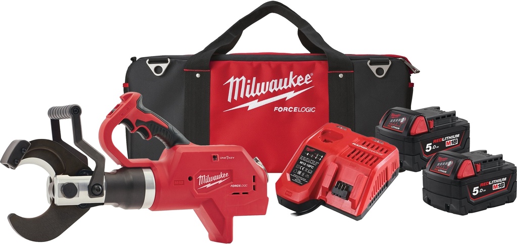 MILWAUKE M18HCC75R-502C CORDLESS CABLE CUTTER WITH 2X5.0AH BATTERY AND CHARGER IN CASE