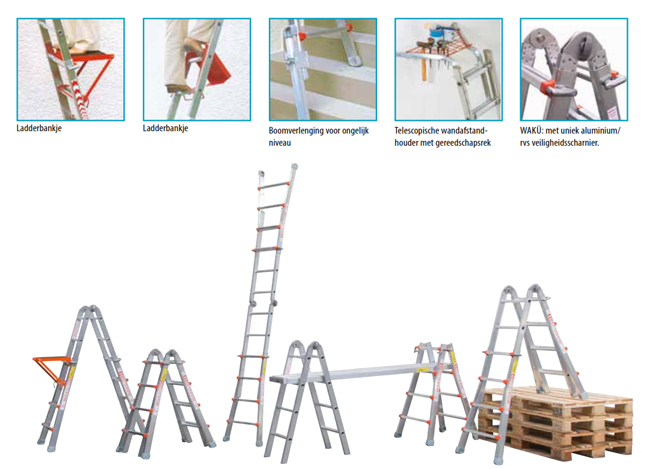 TELESCOOPLADDER WAKU No.1 (4-treden) HOOGTE A-STAND 2,0M / MAX. LENGTE 4,20M