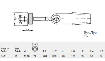 LIFT CABLE SUSPENSION SET FP cable 9-11mm CPL WITH EYE BOLT M16x320+BUFFER PACKAGE ZSSSA11F