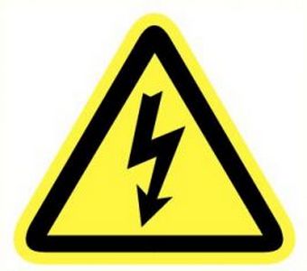 STICKER DRIEKANT 90mm LOGO HOOGSPANNING GEEL "BLIKSEMSCHICHT"