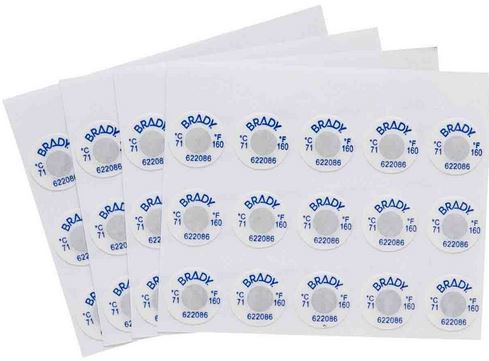 PAK a 60st TEMPERATUUR LABELS 71gr.C TIL-1-71C/160F-DIA 622086