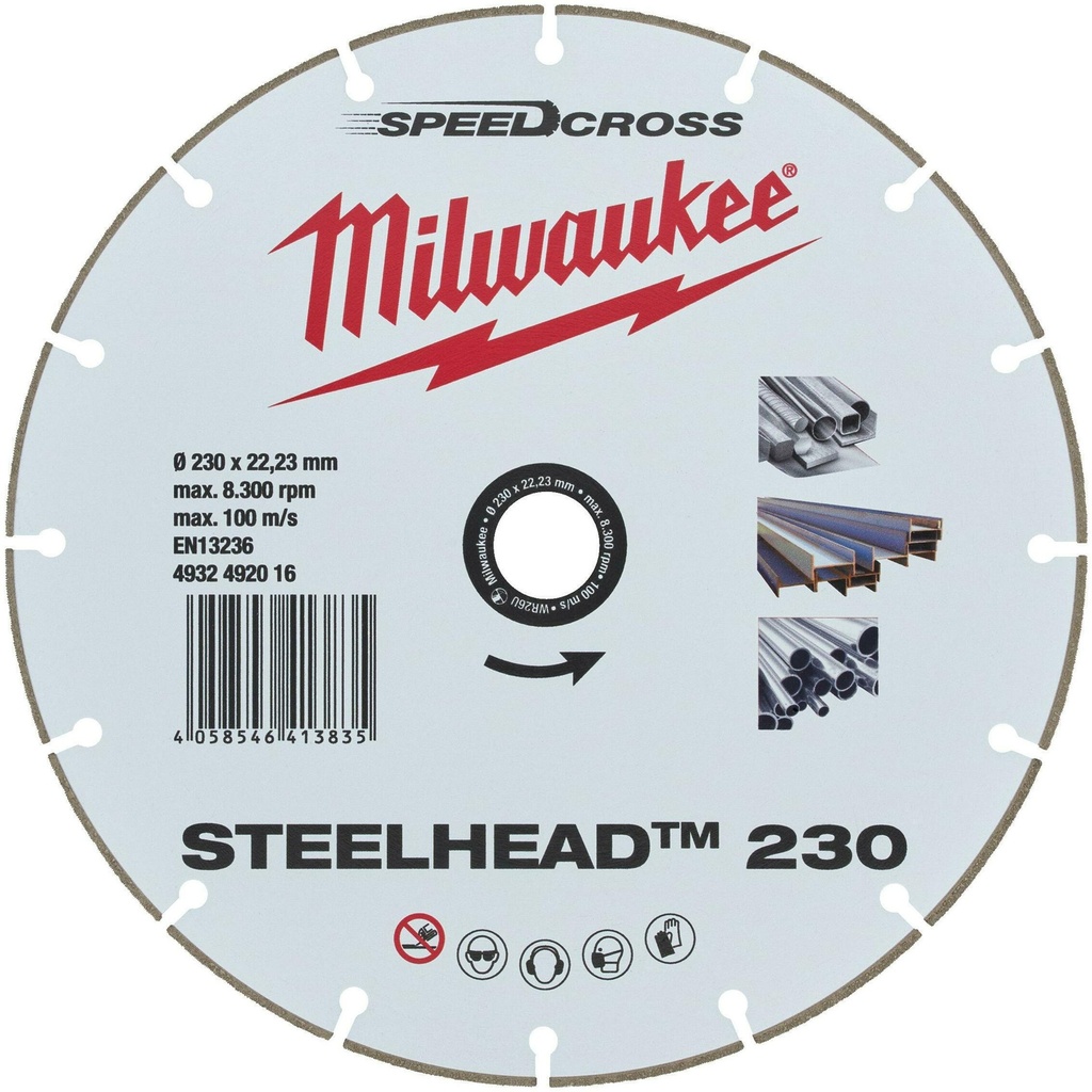 MILWAUKEE STEELHEAD™ SPEEDCROSS DIAMANTSLIJPSCHIJF METAAL 230mm 4932492016