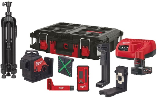 [260001890] MILWAUKEE M12™ M12 3PLKIT-401P DRIEDIMENSIONALE ACCU LASER MET 3 GROENE 360° LASER CIRKELS 4933478960