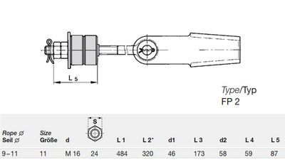 [963000775] LIFTKABEL OPHANGSET FP-2 kabel 9-11mm CPL MET OOGBOUT M16x500+2 BUFFERS  ZSSSA1123