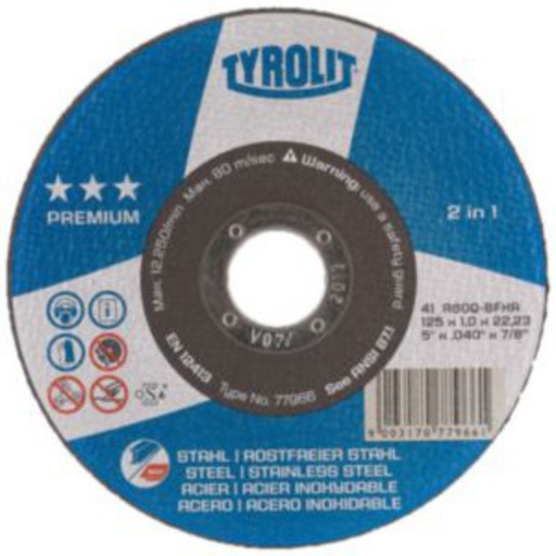 [157000065] CUTTING DISC 41 125x1.0x22 2in1 77966 PREMIUM DS A 25 PCS.