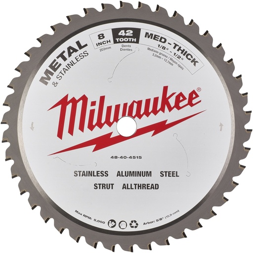 [260000945] MILWAUKEE HM CIRCULAR SAW BLADE METAL 203x5/8x1.8 Z42 48404515