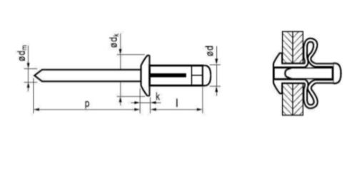 [935000015] BLINDKLINKNAGEL ALU/ALU BK 4,8X24 PLATBOLKOP VOOR ZACHTE MATERIALEN