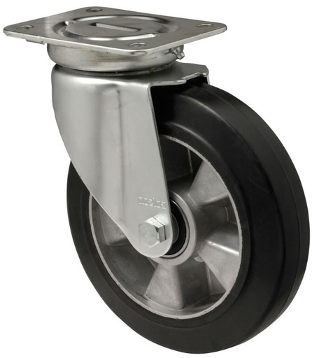 [068001420] SWIVEL WHEEL D=200mm JSAB 2003.6440 ALUMINUM RIM + BLACK RUBBER TIRE