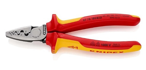 [110000115] KNIPEX VDE CRIMPING PLIERS 97 78 180 CHERRY END SHELVES 0.25-16mm2 L=180mm