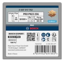 [933000020] DS a 10.000st BOSCH NAGEL ELVZ 0,6X25MM 2607017752 T.B.V. GNH18V-35  