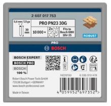 [933000025] DS a 10,000pcs BOSCH NAGEL ELVZ 0.6X30MM 2607017753 T.B.V. GNH18V-35