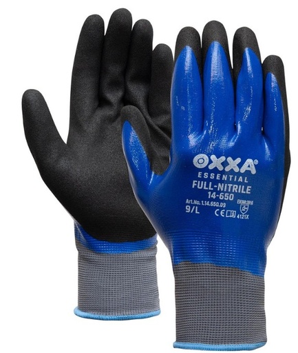 [179000030] OXXA GLOVES FULL-NITRILE SIZE 9 14-650 BLACK-BLUE