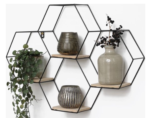 [978001420] WANDREK ZWART METAAL MET PLANK 40,5 x 58 cm