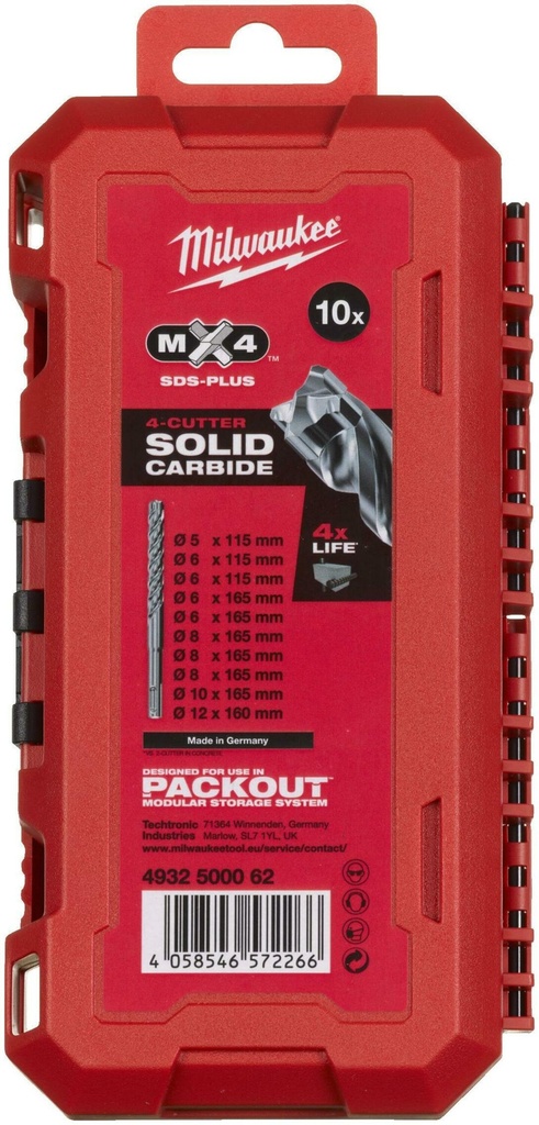 MILWAUKEE SDS PLUS MX4 BORENSET PACKOUT READY BOX 10-Delig 4932500062