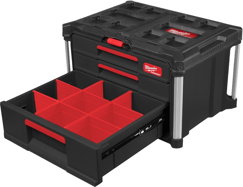 MILWAUKEE PACKOUT™ GEREEDSCHAPSKOFFER MET 3 LADES 564x414x363mm 4932493190