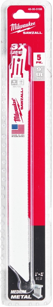 MILWAUKEE SAWZALL RECIPROZAAGBLAD Metal Thin Kerf 230mm x 18 Tpi, 5 stuks 48475188