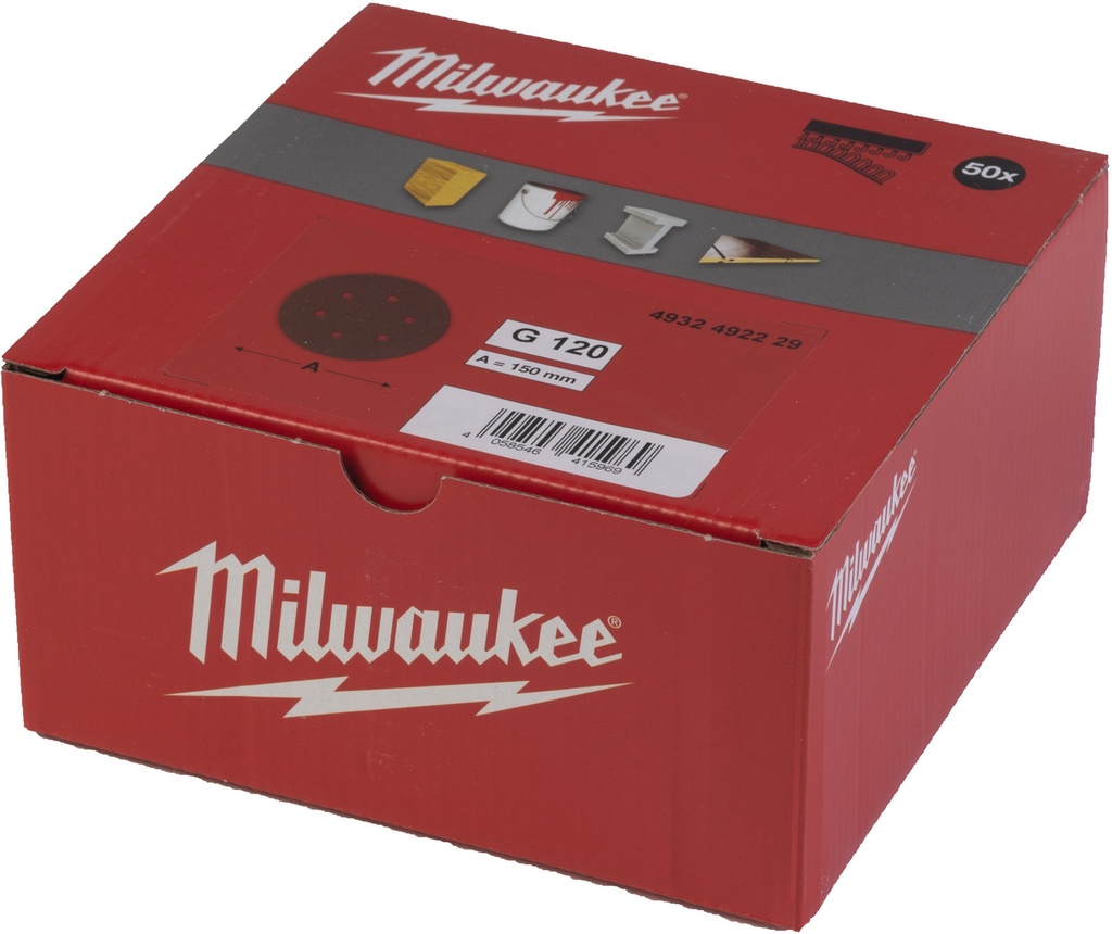 MILWAUKEE 150/6 HL SCHUURSCHIJF VOOR VLAKSCHUURMACHINES 150mm KORREL 120 (50) Stuks. 4932492229