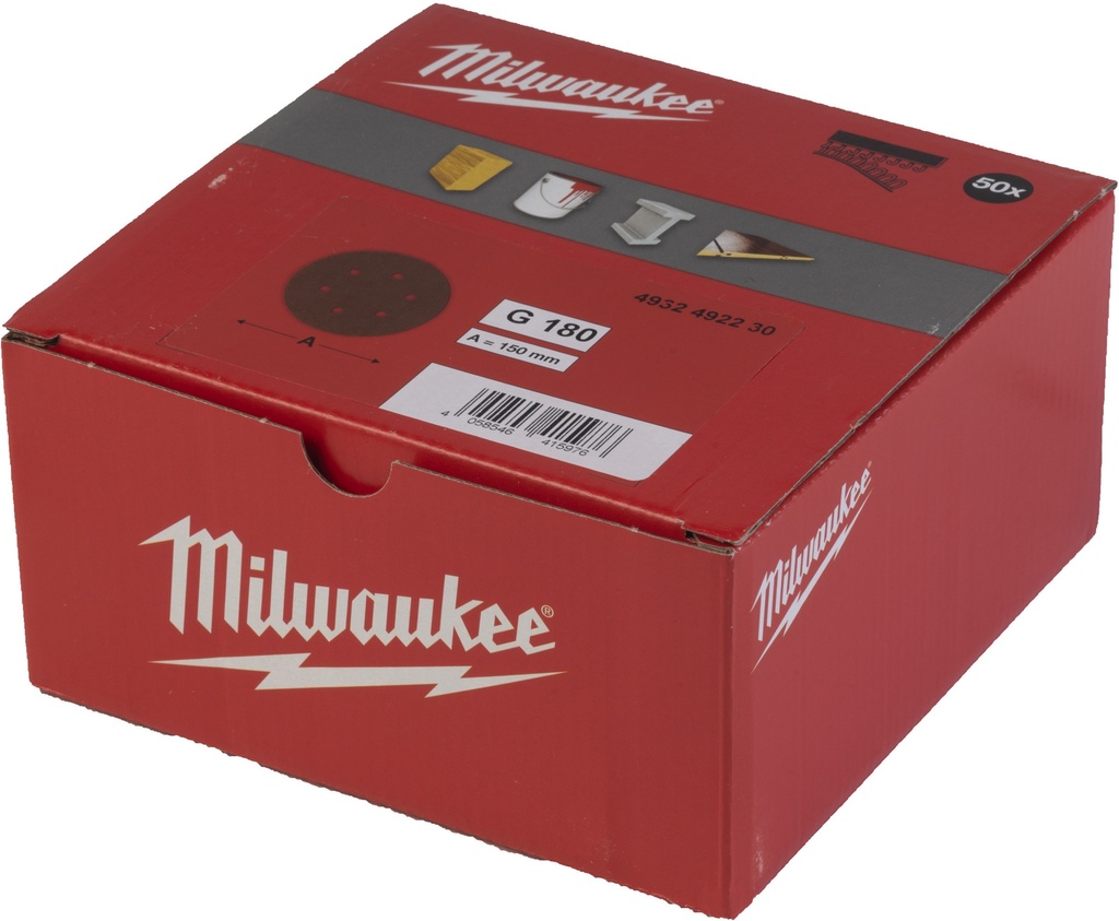 MILWAUKEE 150/6 HL SCHUURSCHIJF VOOR VLAKSCHUURMACHINES 150mm KORREL 180 (50) Stuks. 4932492230