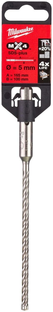 MILWAUKEE SDS-PLUS MX4 HAMERBOOR 4-SNIJKANTEN 5,0x100x165mm 4932352008
