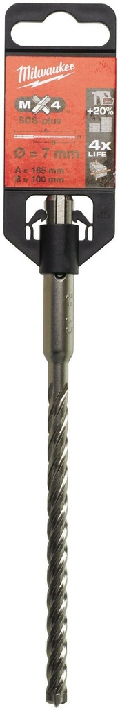 MILWAUKEE SDS-PLUS MX4 HAMERBOOR 4-SNIJKANTEN 7,0x100x165mm 4932352020 