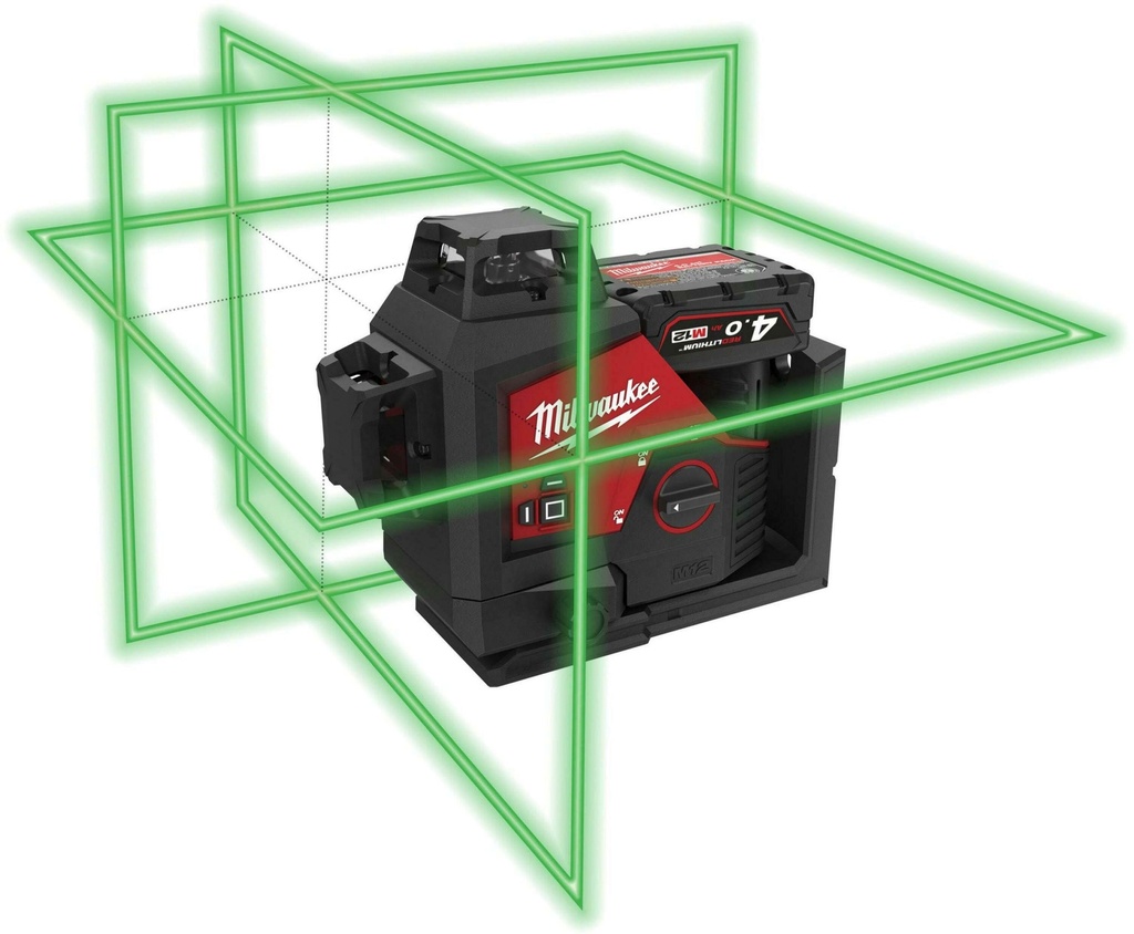 MILWAUKEE M12™ M12 3PLKIT-401P DRIEDIMENSIONALE ACCU LASER MET 3 GROENE 360° LASER CIRKELS 4933478960