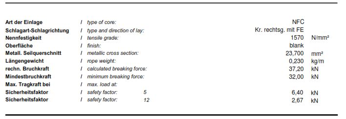 LIFTKABEL 8mm PAWO F819S-FC 8x19KRUISSLAG GESLAGEN 32,0 KN