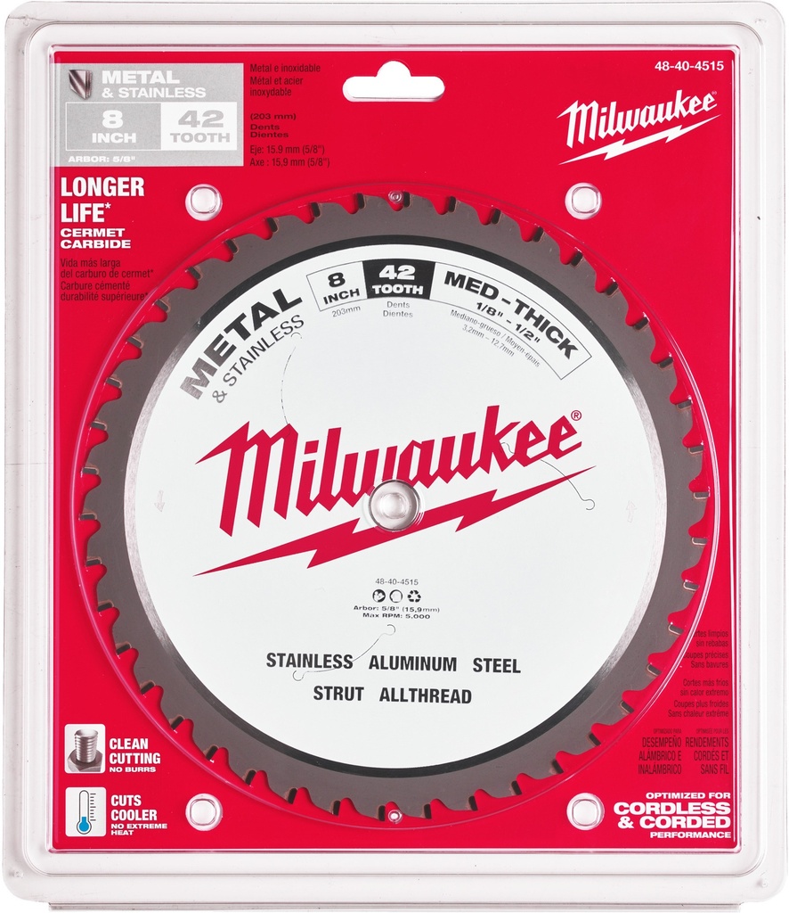MILWAUKEE CIRKELZAAGBLAD VOOR METAAL 203x5/8x1,8mm T42 48404515