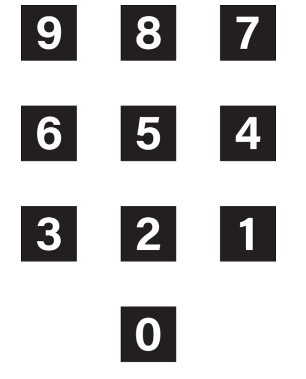 BM ZWART 20x20 MET EIGEN TEKST: CIJFERS 0 TEM 9 - 100 STUKS PER CIJFER (VEL ZWART)