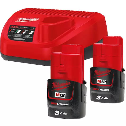 MILWAUKEE M12™ M12 NRG-202 ACCU-LAADSET 2x 12V 3,0Ah ACCU & C12 C LADER 4933451902