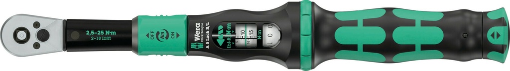 WERA CLICK-TORQUE LOCK A5 R/L 1/4'' MOMENTSLEUTEL LINKS & RECHTSOM VASTDRAAIEN 2,5-25Nm 05075693001 