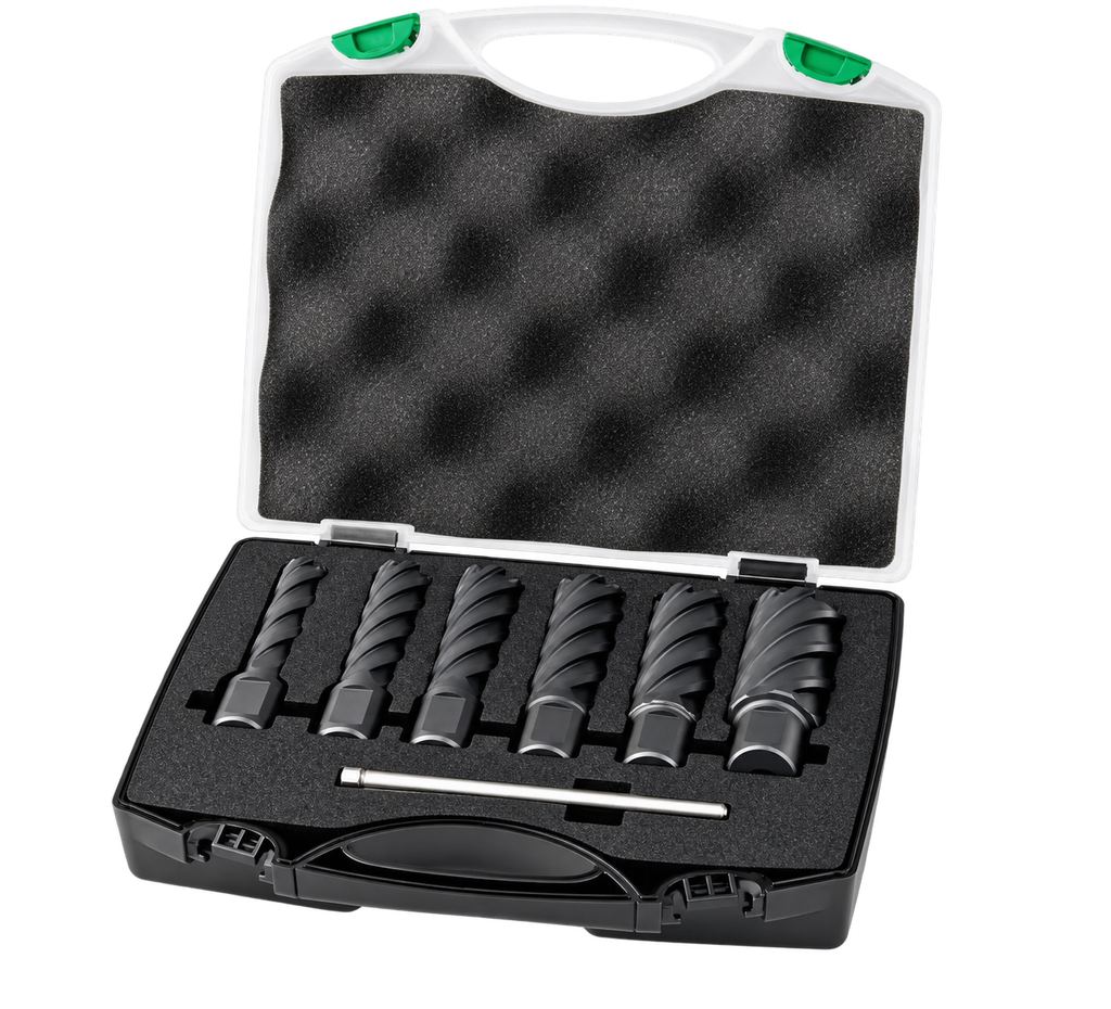HSS-EX CORE DRILL SET 14-26 mm 7 pcs.NITTRATED DRILLING DEPTH 55mm 69.216.2001