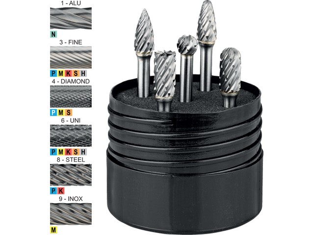 STIFTFREESSET VHM UNI 49.150.0106 =A= INHOUD MODEL B-C-D-F-G -diam Ø 9,5mm