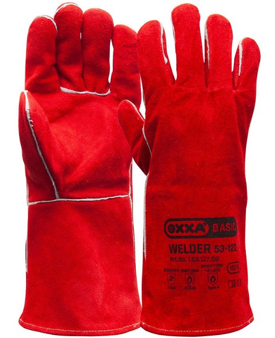 PR.LASHANDSCHOENEN 5-VINGERS ROOD RUND/SPLITLEER ONE SIZE M/KEVLAR GAREN