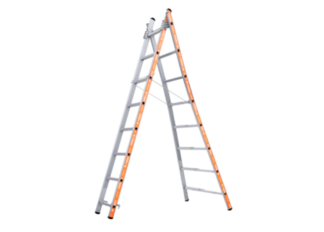 REFORMLADDER  2x8 treden (MET UITGEBOGENBOOM.)