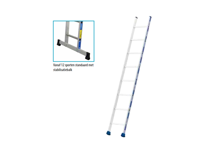 ENKELE RECHTE LADDER 14-SP. AANGEPAST OP LENGTE VAN 390 CM