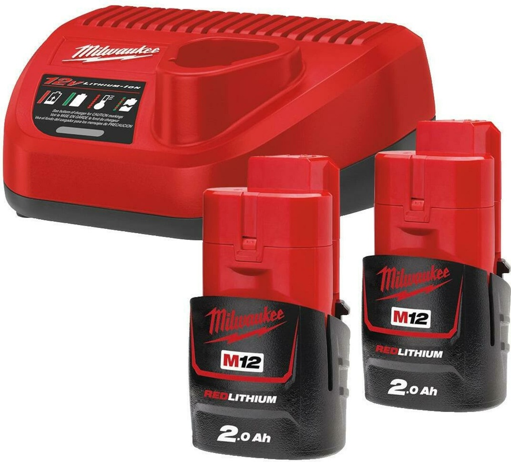 MILWAUKEE M12™ M12 NRG-202 ACCU-LAADSET 2x 12V 2,0Ah ACCU & C12 C LADER 4933459209