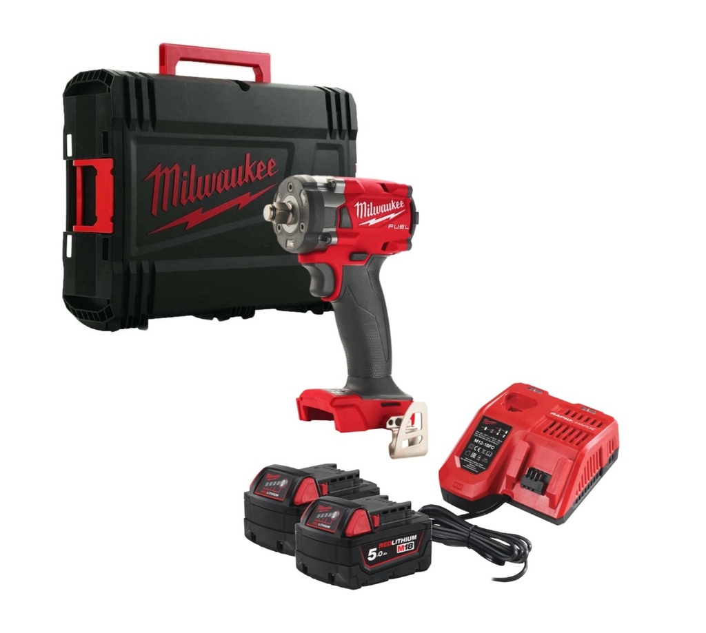 MILWAUKEE 18V SLAGM.SL. M18FIW2F12-502X +HD-BOX + SNELLADER + 2X 18V 5,0Ah ACCU
