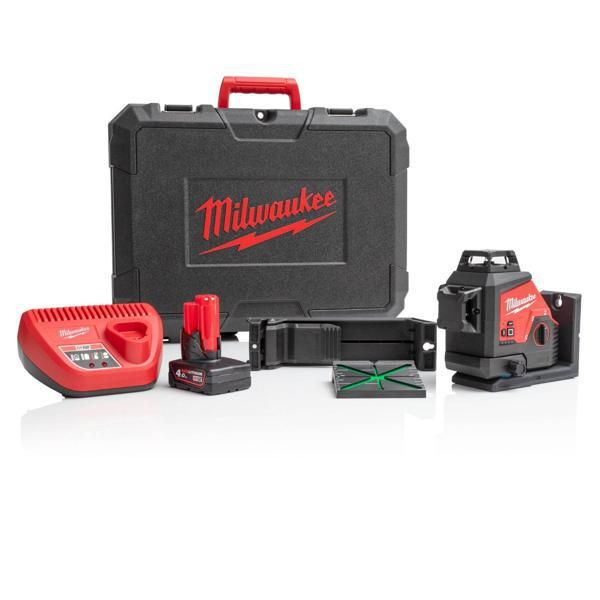 MILWAUKEE M12™ M12 3PL-401C KRUISLIJNLASER MET 3 GROENE 360° LASER CIRKELS 4933478102