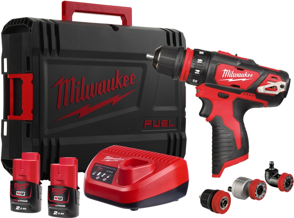 MILWAUKEE M12 BDD KIT-202C DRIVER WITH 2X2.0AH BATTERY AND CHARGER IN CASE