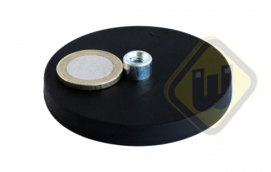 MAGNEET D=66mm H=8,5mm NEODYMIUM MET DRAADBUS M6 IN RUBBER MANTEL
