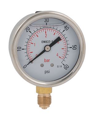MANOMETER GLY RVS 0-1 BAR DIAM.63mm 1/4" ONDER PG63-001G